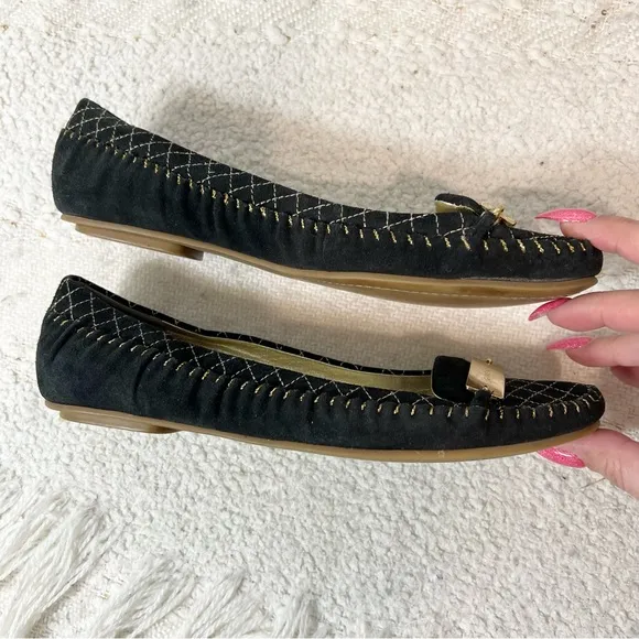 Givenchy Flats Black Suede/Gold Logo Slip On Dress Shoes 6