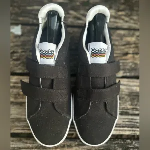 GOATS WOMEN 305W BLACK &amp; White Canvas PLATFORM HOOK AND LOOP SNEAKERS SIZE 9.5