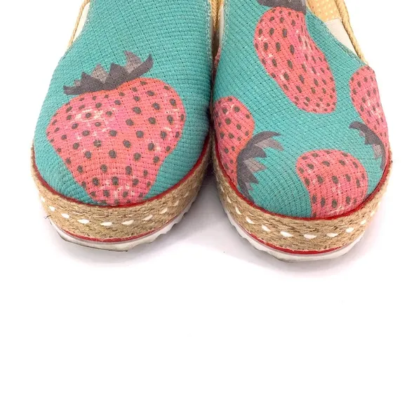 Goby Strawberry Print Espadrille Slip On Shoes Size 39 US 9