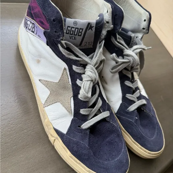 Golden Goose Blue and White High-Top Sneakers