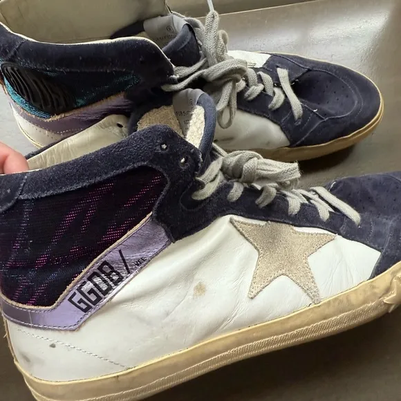 Golden Goose Blue and White High-Top Sneakers