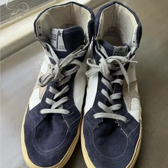 Golden Goose Blue and White High-Top Sneakers