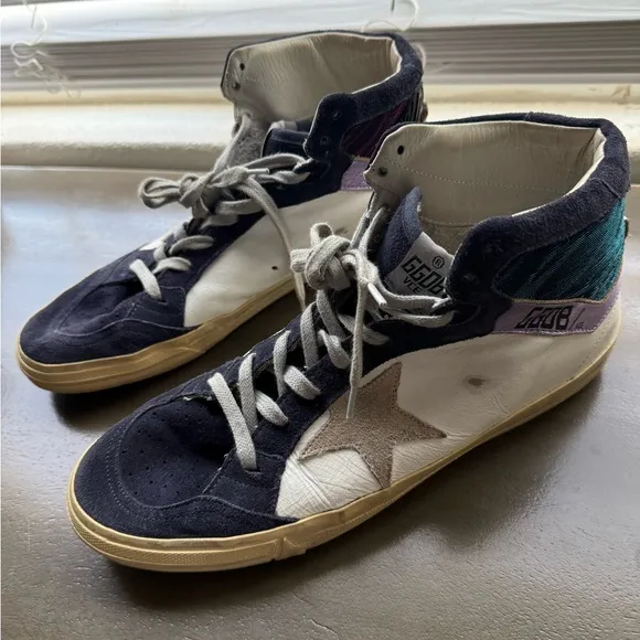 Golden Goose Blue and White High-Top Sneakers