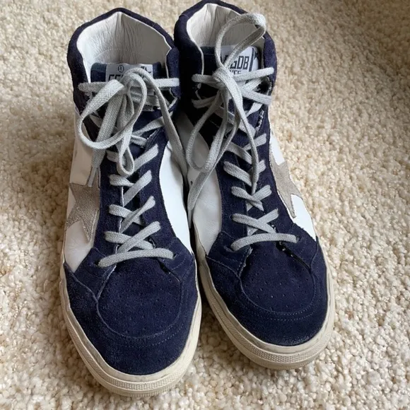 Golden Goose Blue and White High-Top Sneakers
