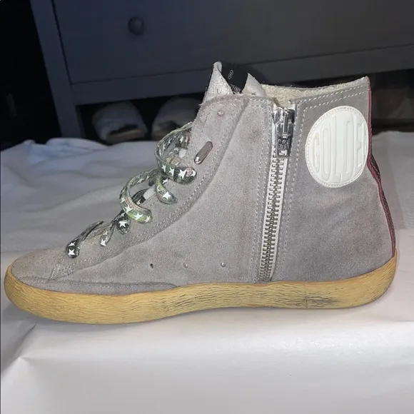 Golden Goose Gray and Gold High-Top Sneakers