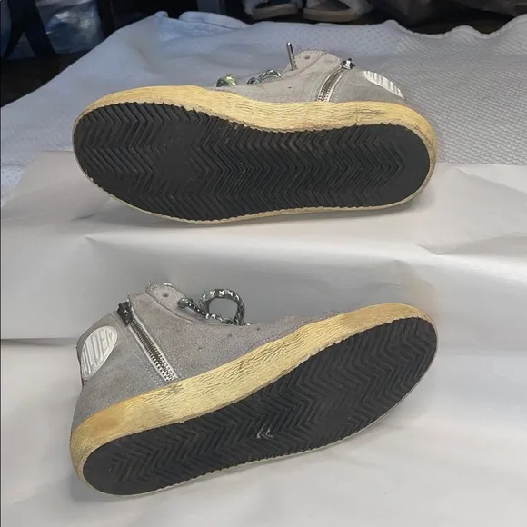 Golden Goose Gray and Gold High-Top Sneakers