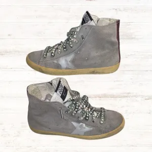 Golden Goose Gray and Gold High-Top Sneakers