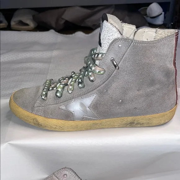 Golden Goose Gray and Gold High-Top Sneakers