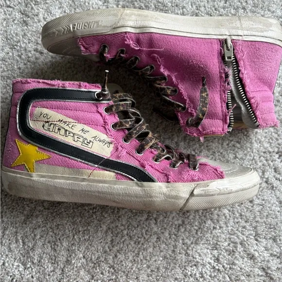 Golden Goose Pink Mid-Top You Make Me Always Happy sneakers