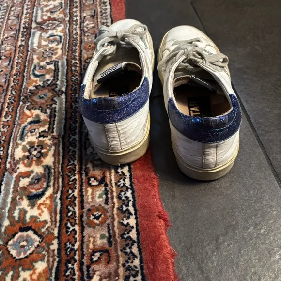 Golden Goose White and Blue Glitter Hi-Star Sneakers