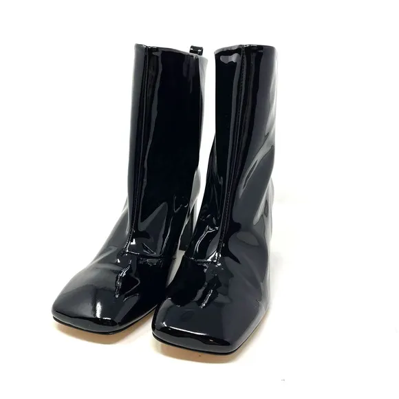 Good American Black Patent Leather Boots Size 6.5 Square Toe GA165P-E