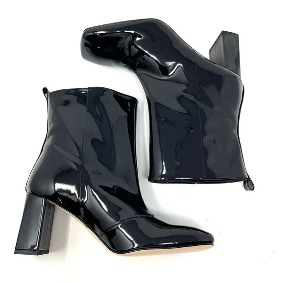 Good American Black Patent Leather Boots Size 6.5 Square Toe GA165P-E