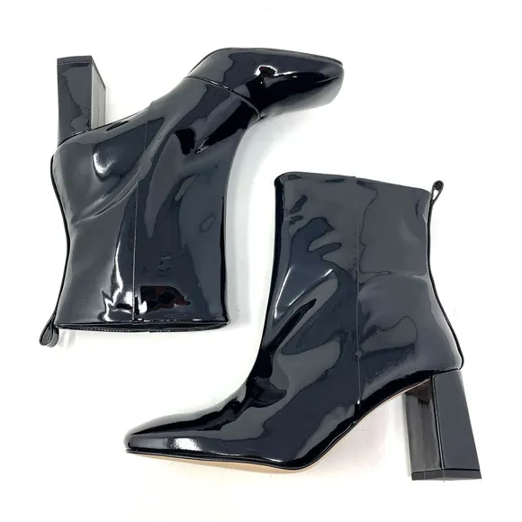 Good American Black Patent Leather Boots Size 6.5 Square Toe GA165P-E