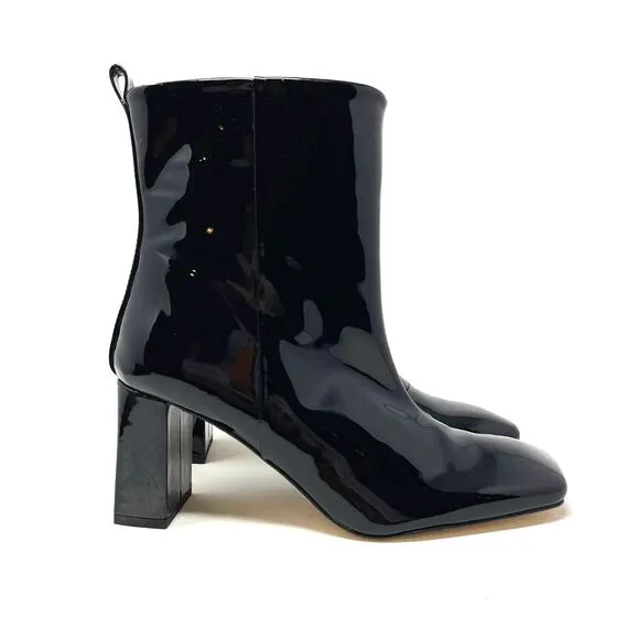 Good American Black Patent Leather Boots Size 6.5 Square Toe GA165P-E