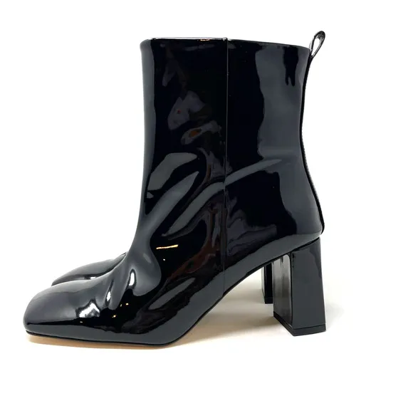 Good American Black Patent Leather Boots Size 6.5 Square Toe GA165P-E