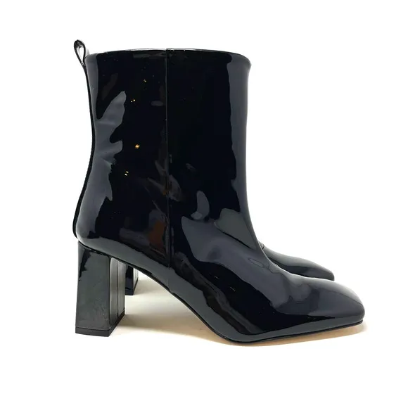 Good American Black Patent Leather Boots Size 6.5 Square Toe GA165P-E