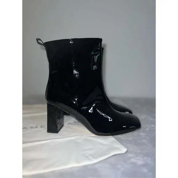 Good American Black Patent Leather Boots Square Toe 9