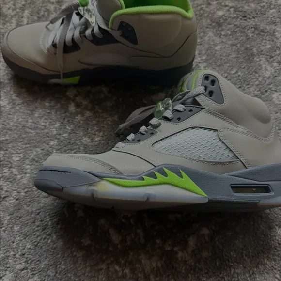 Gray and Green High-Top Jordan 5s green beam