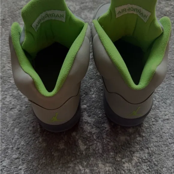 Gray and Green High-Top Jordan 5s green beam