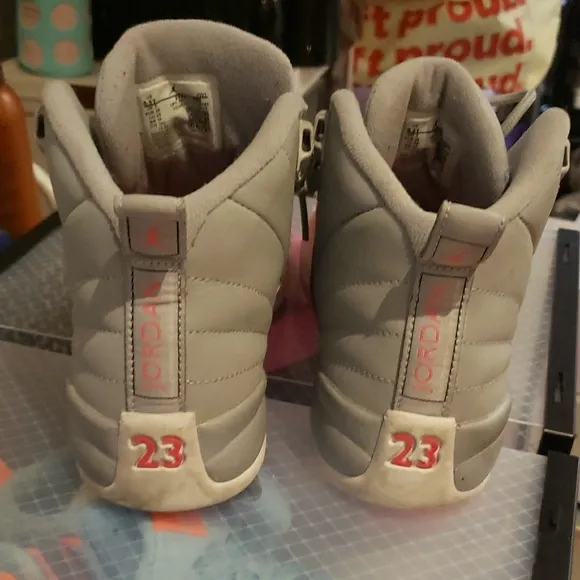 Gray and Pink High-Top Sneakers with Traditional Lacing