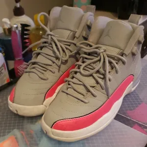 Gray and Pink High-Top Sneakers with Traditional Lacing