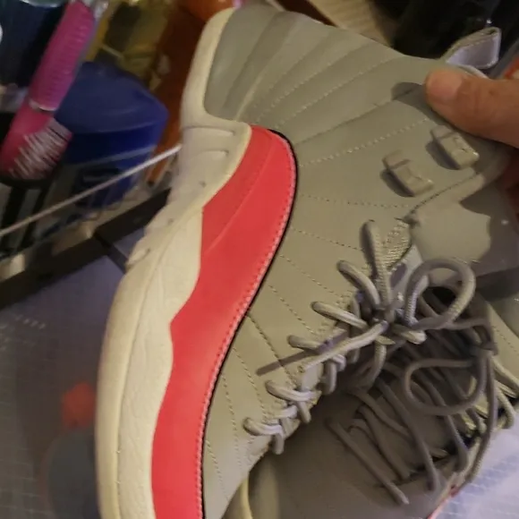 Gray and Pink High-Top Sneakers with Traditional Lacing