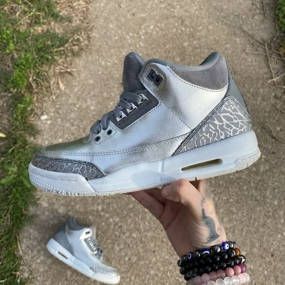Gray and Silver High-Top Sneakers Size 5 Metallic silver grey Jordan’s