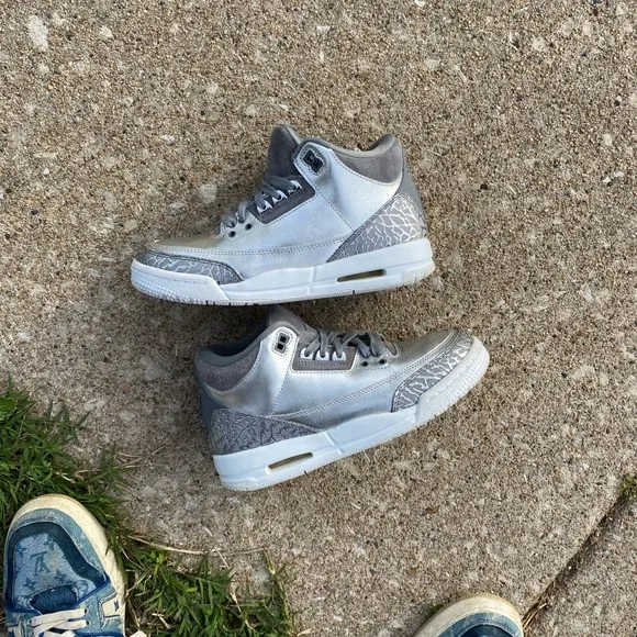 Gray and Silver High-Top Sneakers Size 5 Metallic silver grey Jordan’s