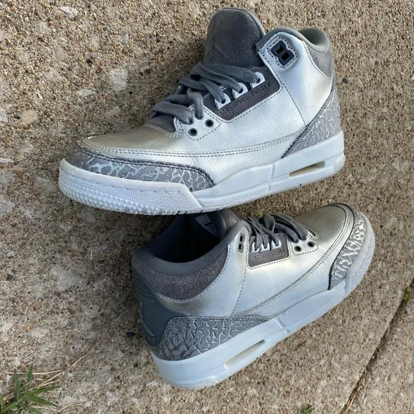 Gray and Silver High-Top Sneakers Size 5 Metallic silver grey Jordan’s