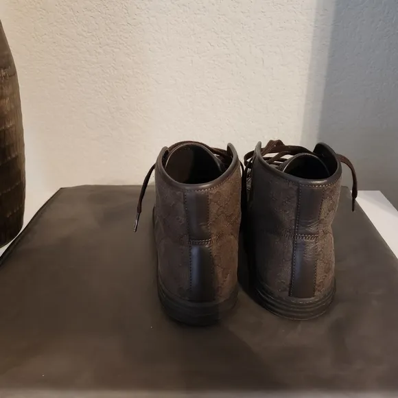 Gucci Brown Leather High-Top Sneakers
