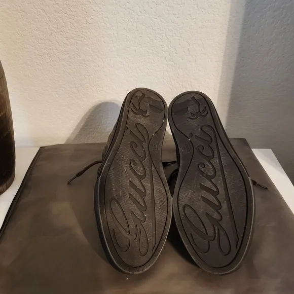 Gucci Brown Leather High-Top Sneakers