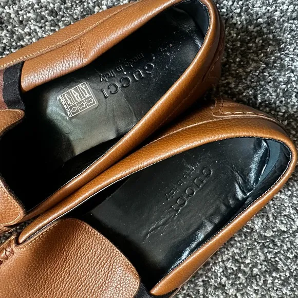 Gucci Brown Tan Leather Loafers Slip-On Shoes