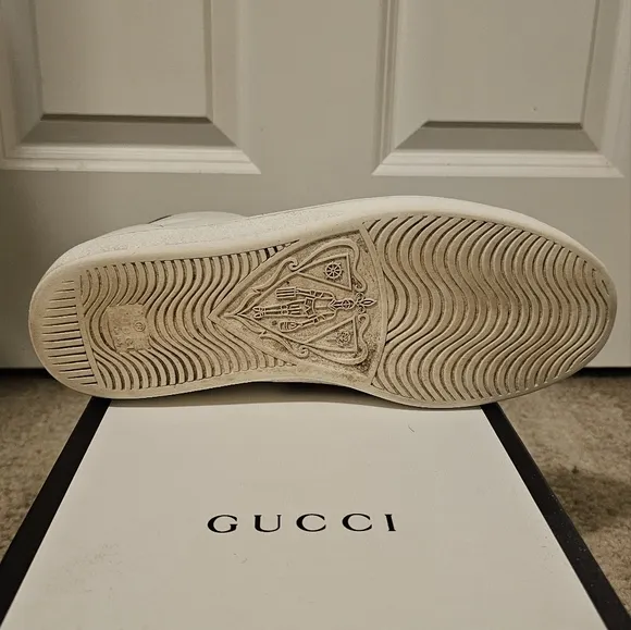 Gucci Calfskin Miro Soft Web Bee Embroidered Mens Ace High Top Sneakers