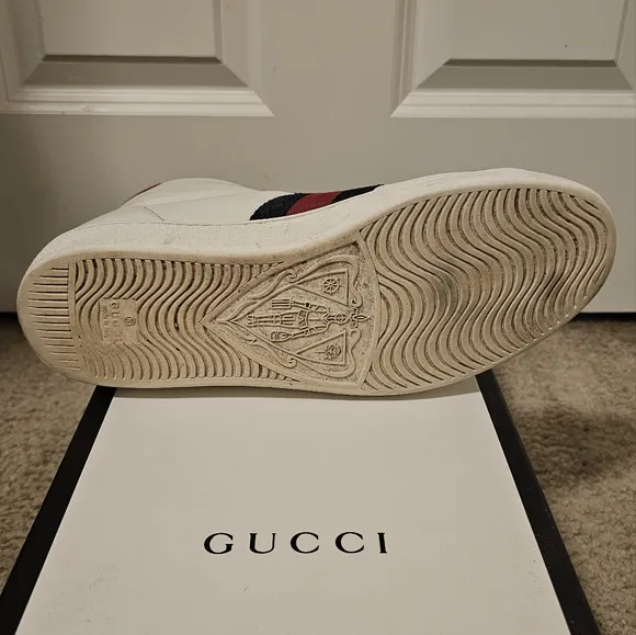 Gucci Calfskin Miro Soft Web Bee Embroidered Mens Ace High Top Sneakers