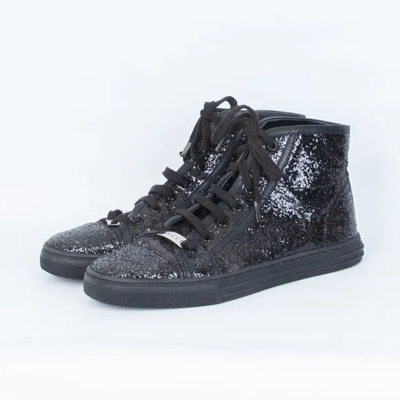 Gucci California Black Glitter High Top Sneakers SIze 36.5