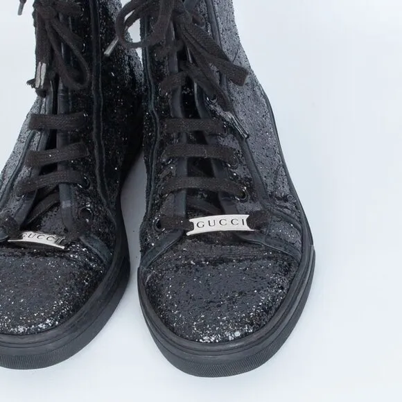 Gucci California Black Glitter High Top Sneakers SIze 36.5