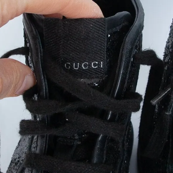 Gucci California Black Glitter High Top Sneakers SIze 36.5
