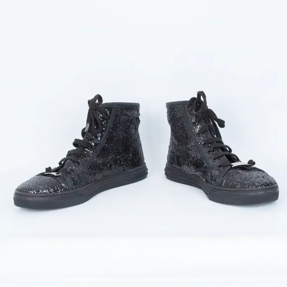 Gucci California Black Glitter High Top Sneakers SIze 36.5