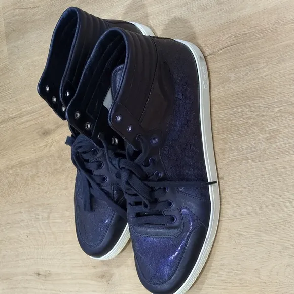 Gucci Imprime GG Monogram Navy Blue High-Top Leather Sneakers