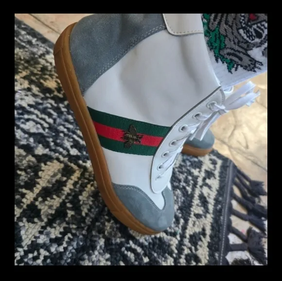 Gucci White and Gray High-Top Sneakers