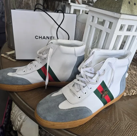 Gucci White and Gray High-Top Sneakers
