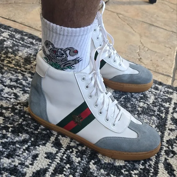 Gucci White and Gray High-Top Sneakers