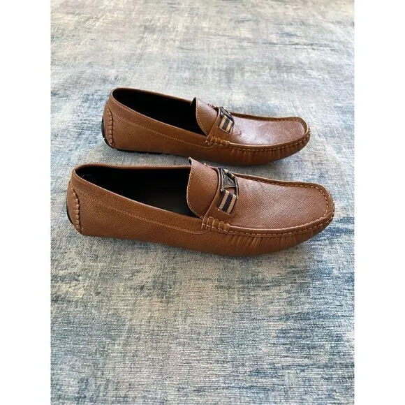 Guess Brown Faux Leather Artist Loafer Shoes Size 11