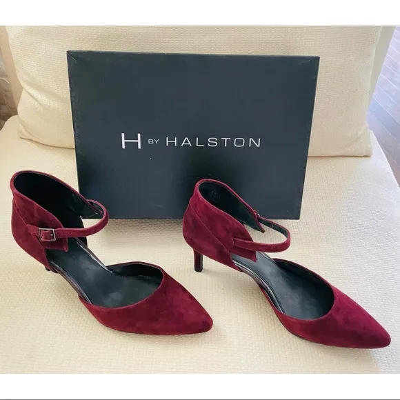 H By HALSTON Laurie Suede Merlot Heels Pumps Size 8 M