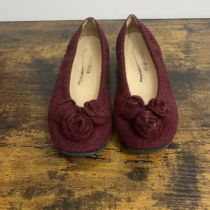 Haflinger Wool Shoes Slippers Womens Sz 8 Burgundy Rosette Ballet Flats