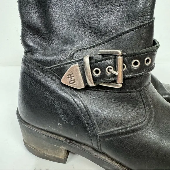Harley Davidson Black Leather Riding Moto Buckle Boots Grunge y2k