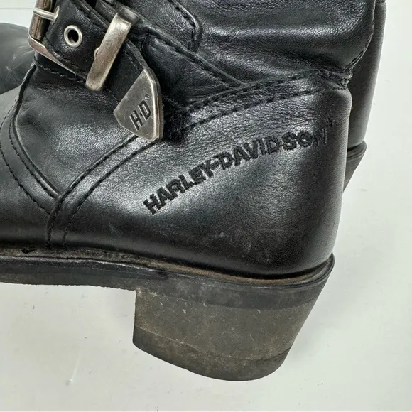 Harley Davidson Black Leather Riding Moto Buckle Boots Grunge y2k