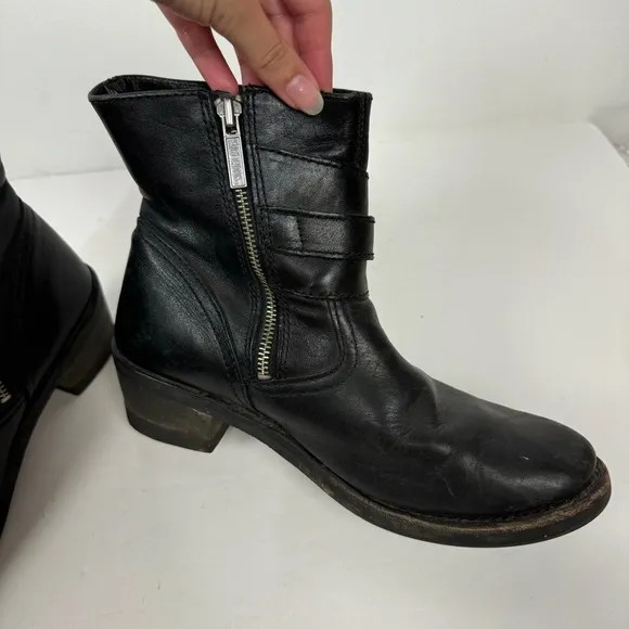 Harley Davidson Black Leather Riding Moto Buckle Boots Grunge y2k