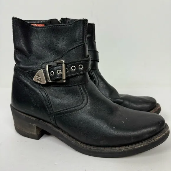 Harley Davidson Black Leather Riding Moto Buckle Boots Grunge y2k