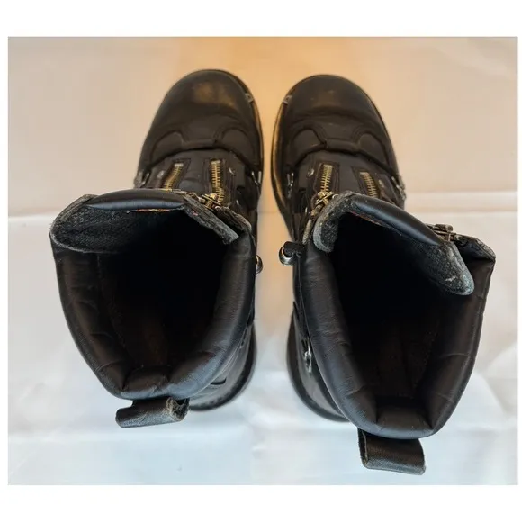 Harley Davidson Motorcycle Boots Sz 8 Platform Front Zip Up Black Leather